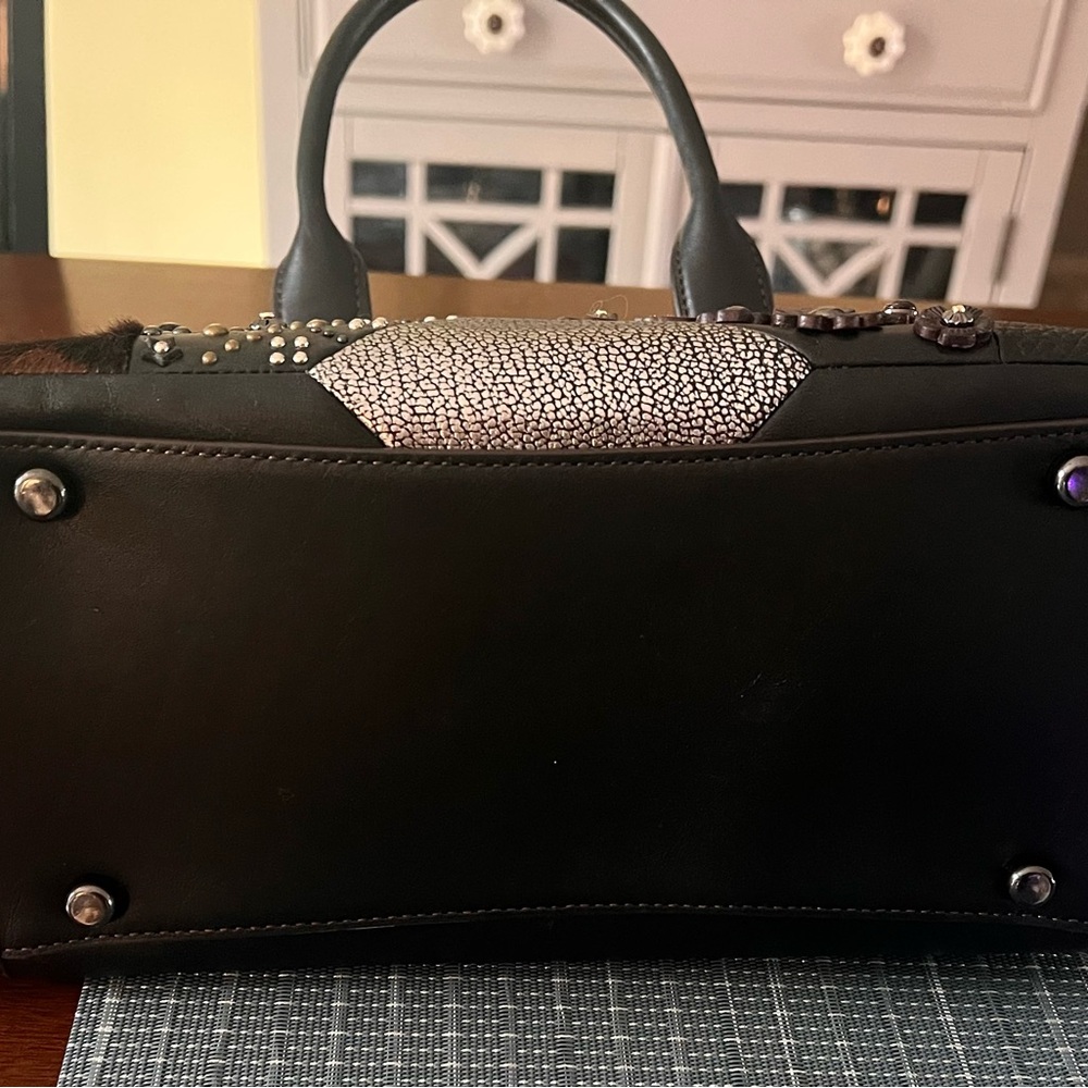 Coach Black and Brown Satchel with Textured Leather - Picture 2 of 9